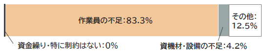 資金繰り・特に制約はない:0%、作業員の不足:83.3%、資機材・設備の不足:4.2%、その他:12.5%