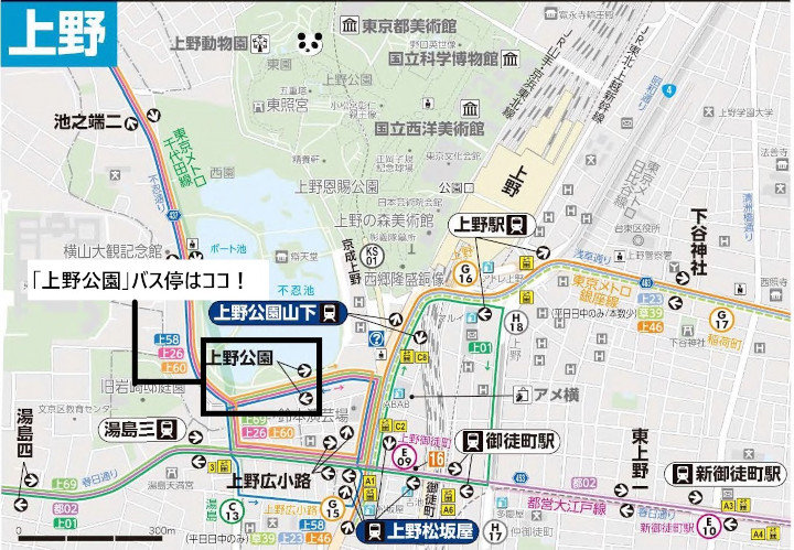 画像：上野周辺路線図MAP