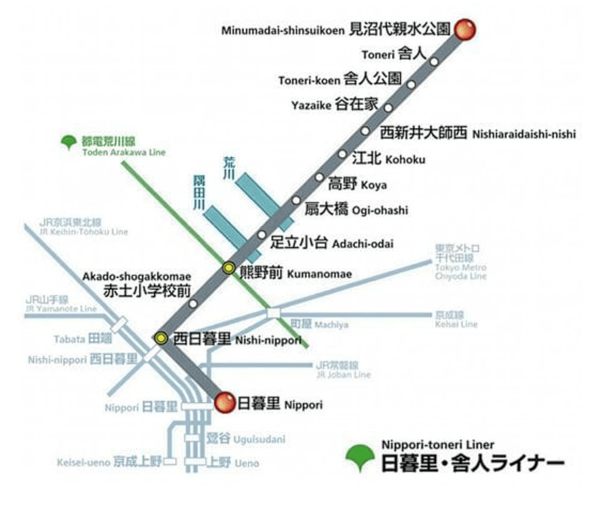 Nippori-Toneri Liner Route Map
