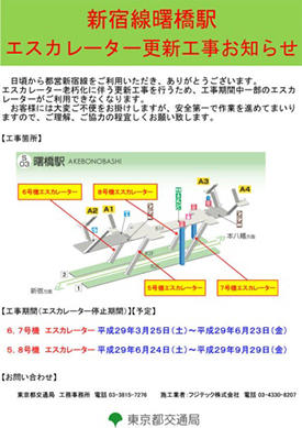 新宿駅曙橋駅エスカレーター更新工事お知らせ