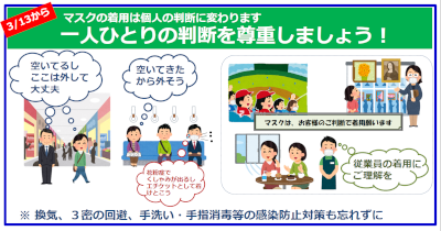 画像：3月13日からマスク着用は個人の判断に変わります 1人ひとりの判断を尊重しましょう！