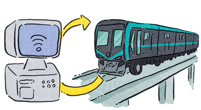 イラスト：人のかわりにコンピューターが運転する電車