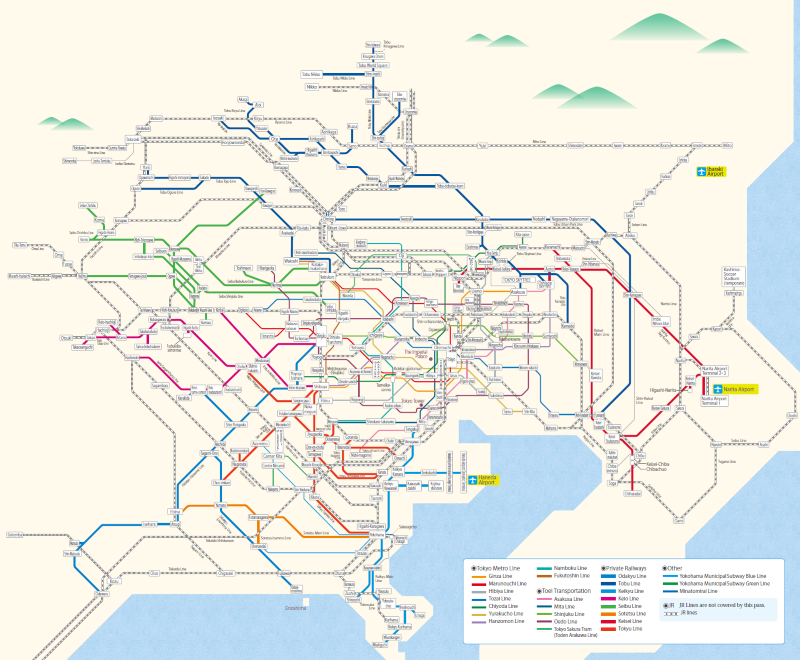 画像：Greater Tokyo Pass 対象エリアマップ