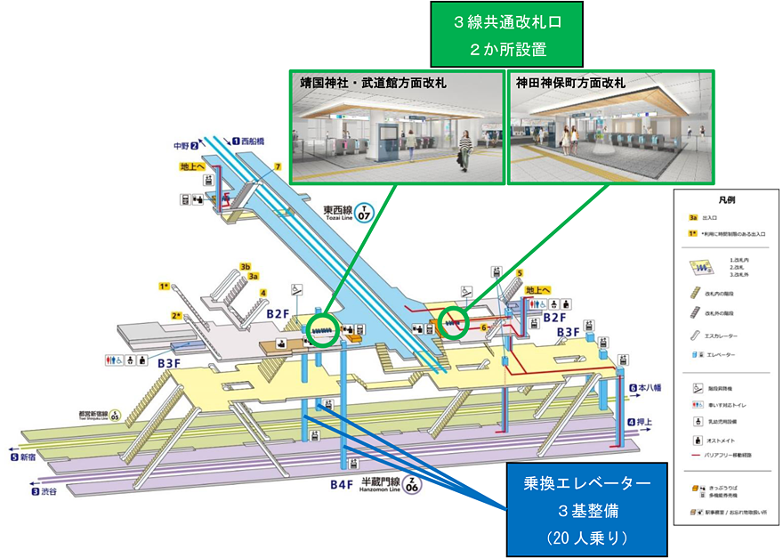 画像：駅設備供用開始後の九段下駅構内図（イメージ）