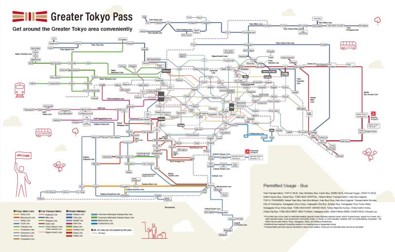 画像：Greater Tokyo Pass 対象エリアマップ