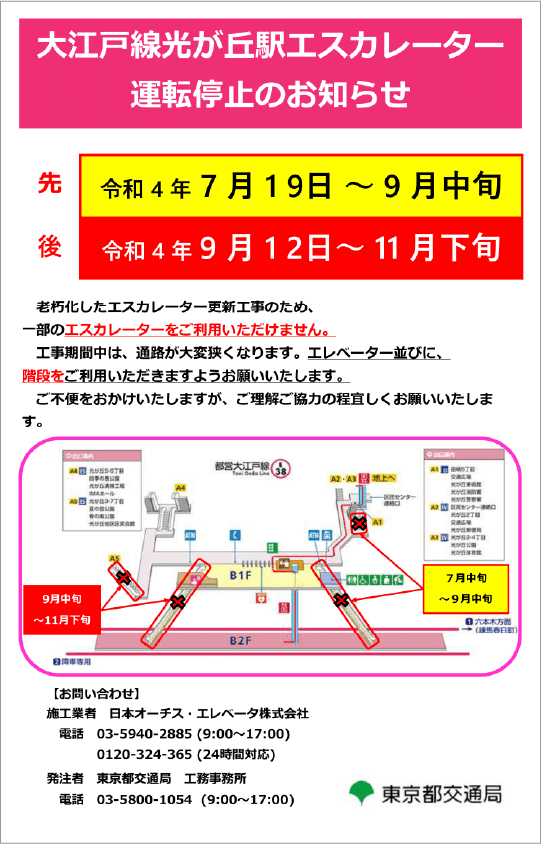 画像：大江戸線光が丘駅エスカレーター運転停止のお知らせ