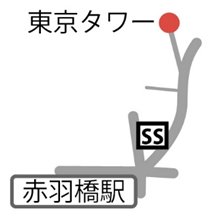 画像：赤羽橋駅から「東京タワーと公園」