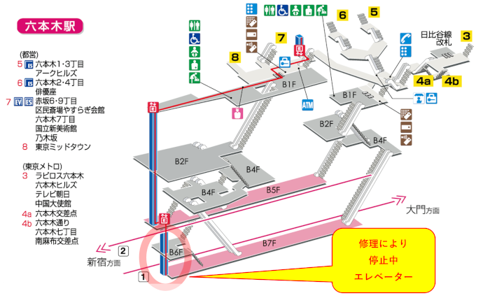 修理によるエレベーター停止の場所