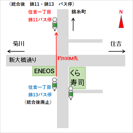 地図：統合後の停留所