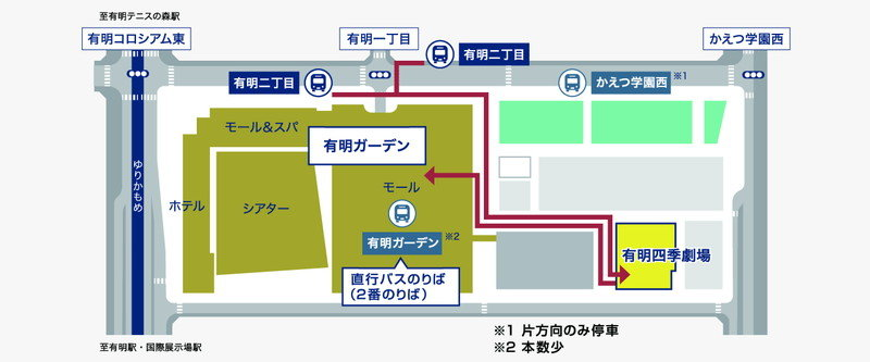 画像：劇場周辺のバス停留所図