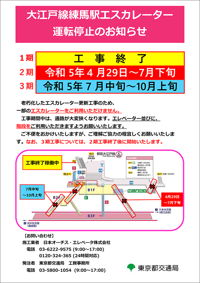 画像：大江戸線練馬駅エレベーター運転停止のお知らせ