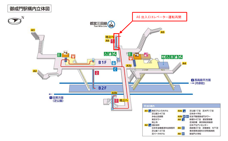 画像：御成門駅構内立体図