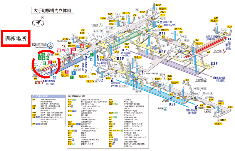 大手町駅構内立体図