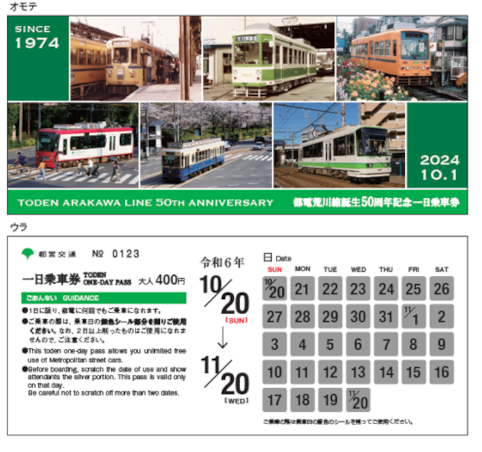 画像：都電荒川線50周年記念乗車券