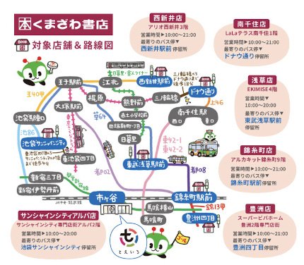 画像：くまざわ書店 対象店舗&路線図