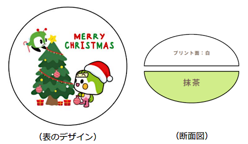 画像：左側 メッセージマカロンの表のデザイン 右側 メッセージマカロン断面図