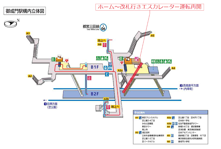 画像：御成門駅構内立体図