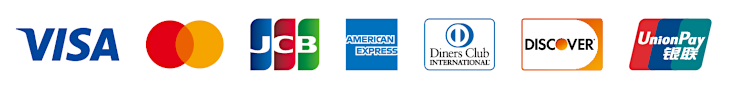 画像：対応決済ブランド Visa、Mastercard、JCB、American Express、Diners Club、Discover、銀聯