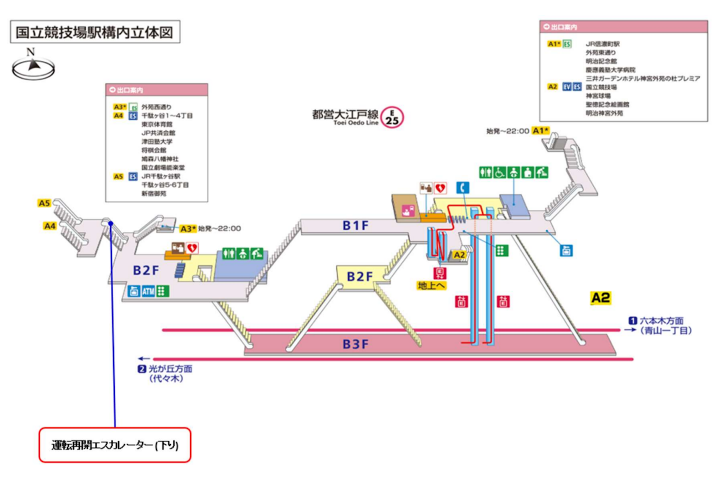 画像：運転を再開するエスカレーター（下り）の場所