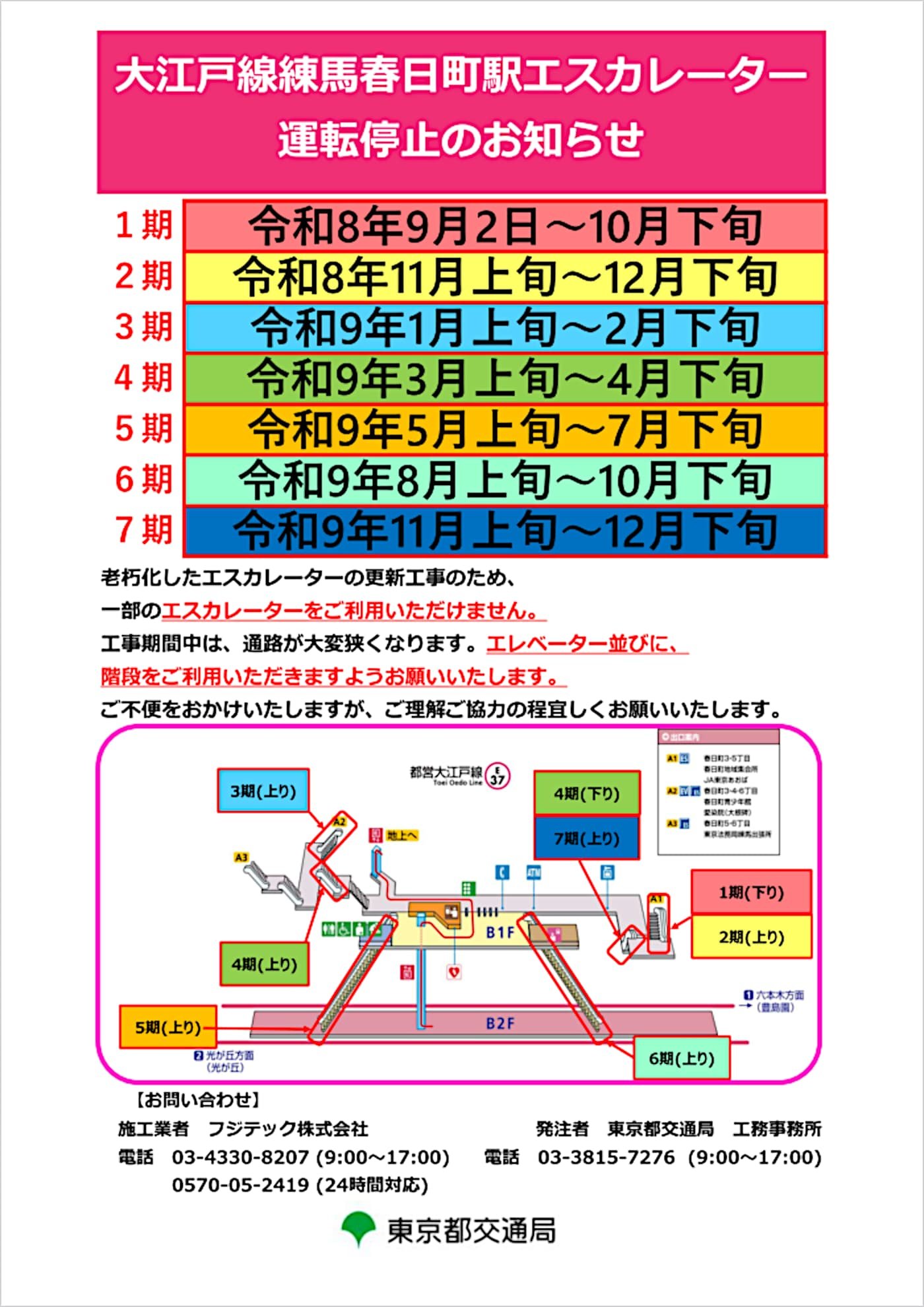 大江戸線練馬春日町駅エスカレーター運転停止のお知らせ 練馬春日町駅構内立体図