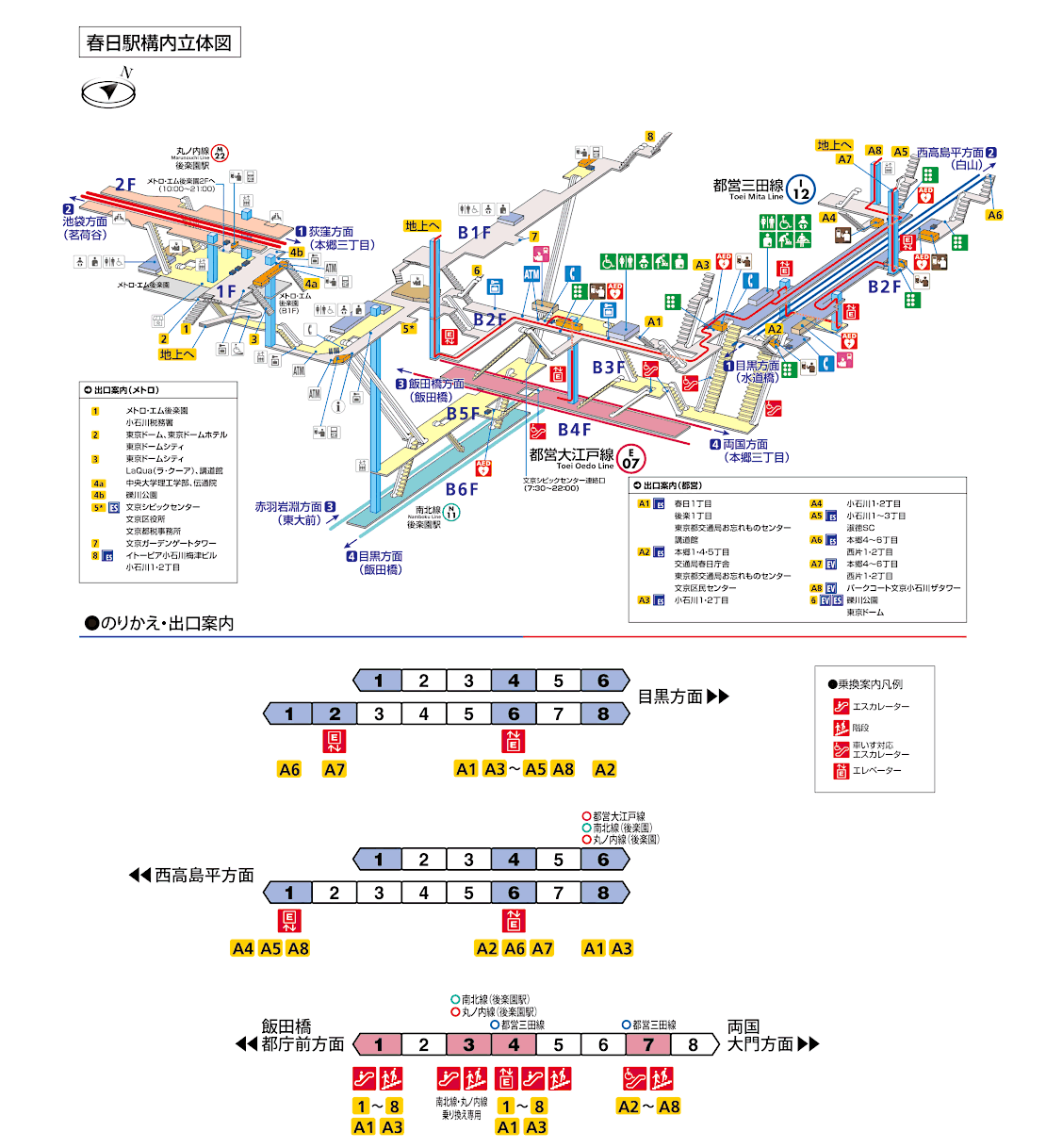 春日駅構内図（三田線、大江戸線）